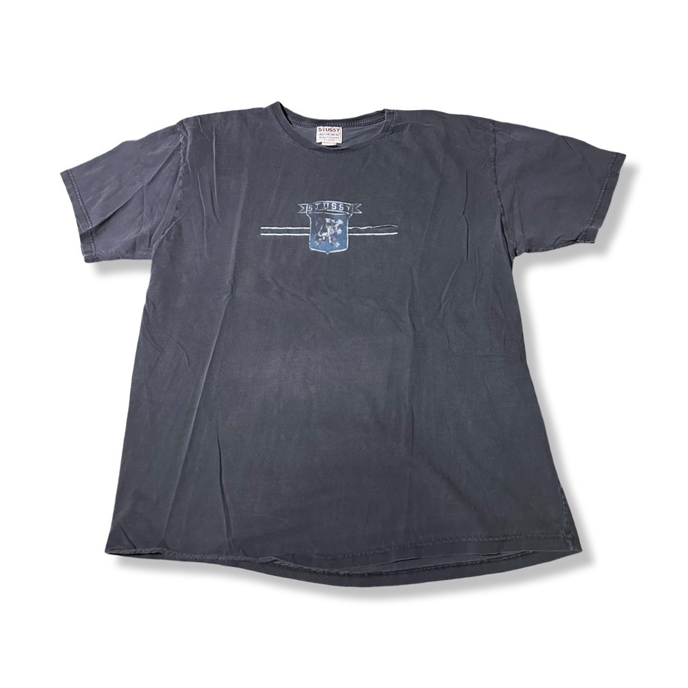Stussy T-Shirt Mens XL Navy Excellent Vintage Crest Lion Graphic Tee Distressed